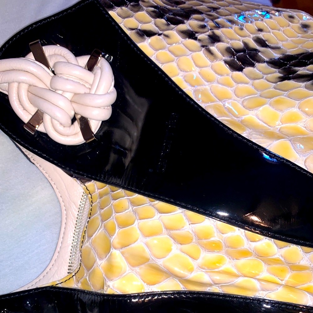 RARE CROMIA 100% ITALIAN Python/patent leather black and white shoulder bag - Picture 5 of 6